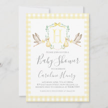 Baby shower de cigogne Preppy En vichy jaune neutr