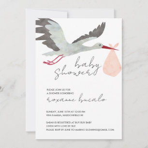 Invitation Baby shower de cigogne rose