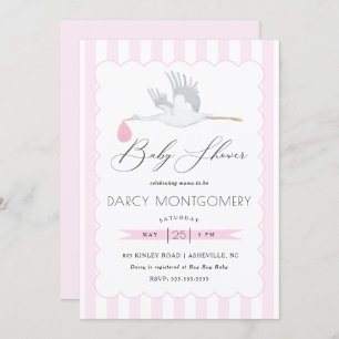 Invitation Baby shower de cigogne rose pour une pe