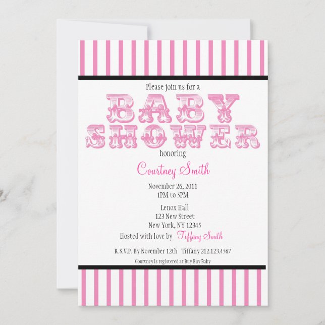 Invitation Baby shower de cirque rose et blanc Invitati (Devant)