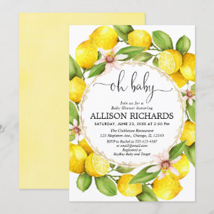 Invitation baby shower de citron, aquarelle verte citrons