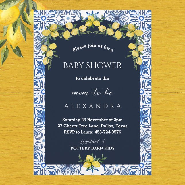 Invitation Baby shower de citron bleu italien (Créateur téléchargé)