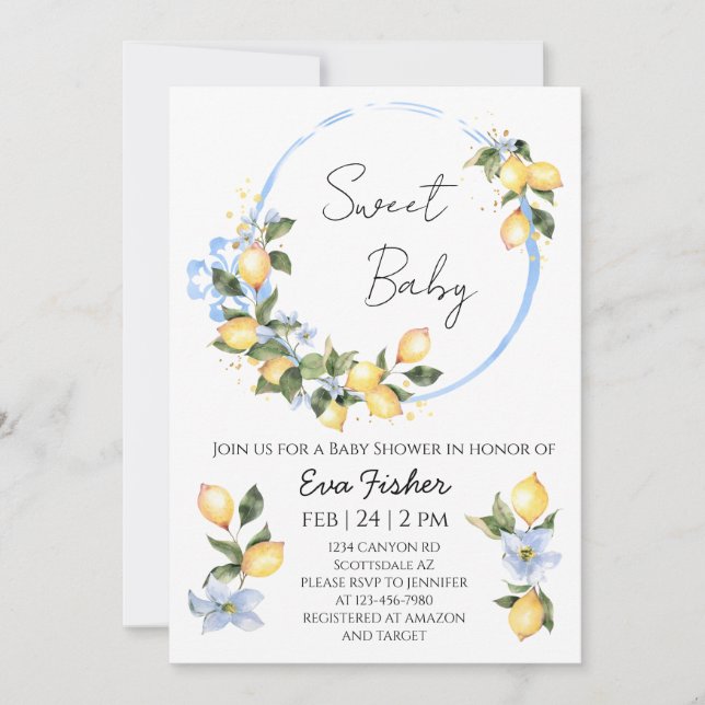 Invitation Baby shower de citron doux pour bébé (Devant)