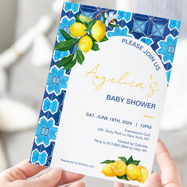 Invitation Baby shower de citron italien | Carreaux Mojolica  (Créateur téléchargé)
