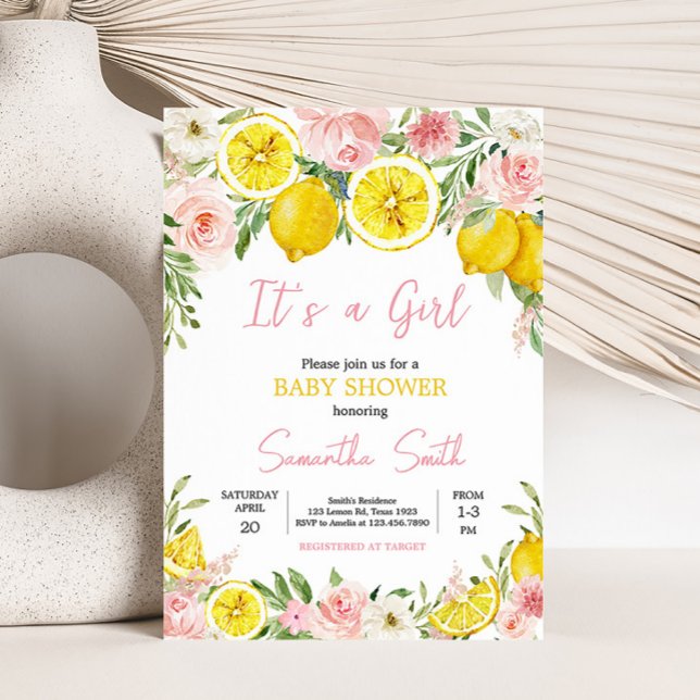 Invitation Baby shower de citron rose (Summer Lemon Citrus Baby Shower Invitation)