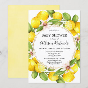 Invitation baby shower de citron, végétation de citrons doux