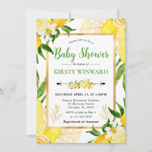 Invitation Baby shower de citrons et de fleurs aquarelles