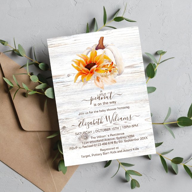 Invitation Baby Shower de citrouille aquarelle en bois blanc  (Créateur téléchargé)