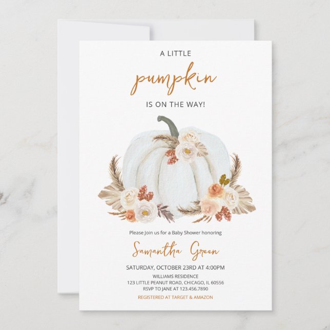 Invitation Baby shower de Citrouille Boho Rustic (Devant)