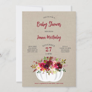 Invitation Baby shower de Citrouille floral Boho Burgundy