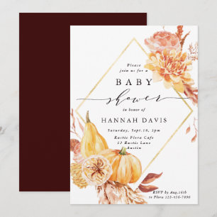 Invitation Baby shower de Citrouille Floral Rustic Fall Gold