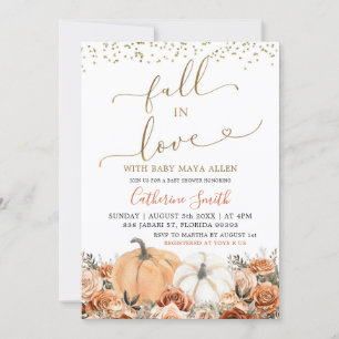 Invitation Baby shower de Citrouille Floral Rustique Burnt Or