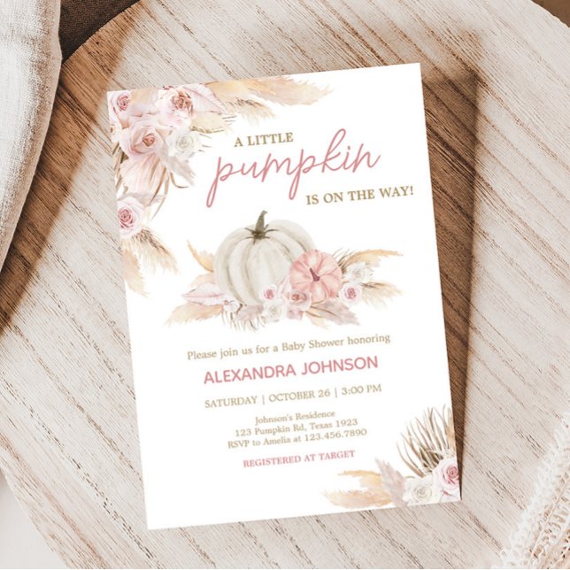 Invitation Baby shower de Citrouille Rose Boho Dusty (Pink Floral Pumpkin Baby Shower Invitation)