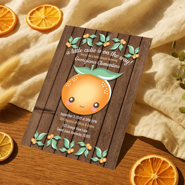 Invitation Baby shower de Clementines de Citrus rustiques Lit (Little Cutie Rustic Citrus Clementines Baby Shower Invitation)