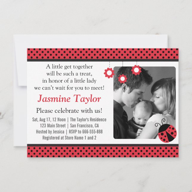 Invitation Baby shower de coccinelle, rouge et noir mignon de (Devant)