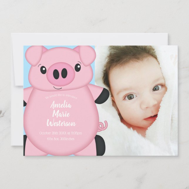 Invitation Baby shower de cochon bleu (Devant)
