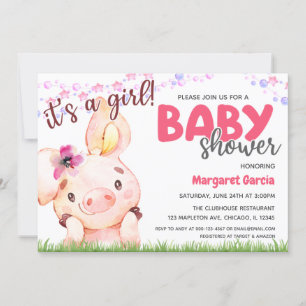 Invitation Baby shower de cochon de fille pour animaux de fer