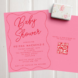 Invitation Baby shower de code QR de lutte rose et rouge