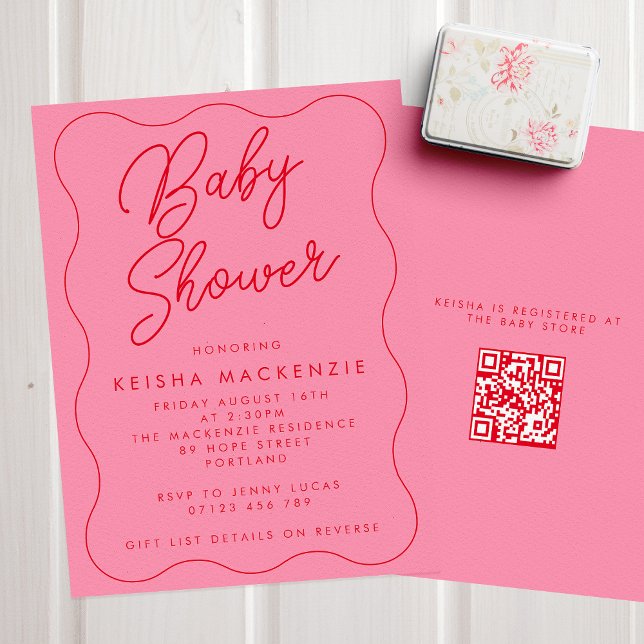 Invitation Baby shower de code QR de lutte rose et rouge (Créateur téléchargé)