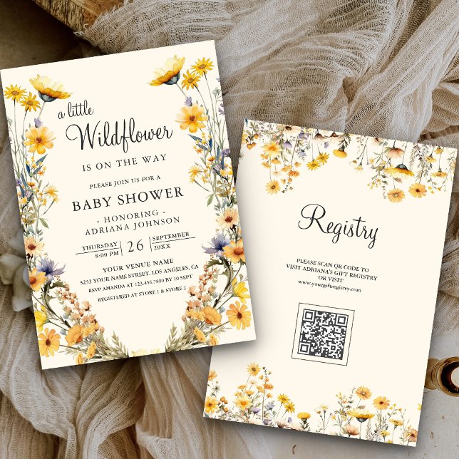 Invitation Baby shower de code QR Floral Boho Jaune Fleur sau (Créateur téléchargé)