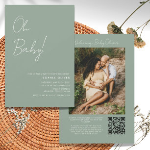Invitation Baby shower de code QR photo minimaliste