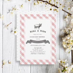 Invitation Baby shower de coEd Rustic Rose En vichy Bibs & Ri