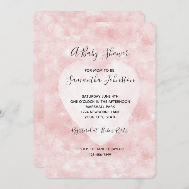 Invitation Baby shower de coeur blanc rose vif (Devant / Derrière)