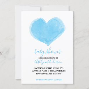 Invitation Baby shower de coeur bleu aquarelle