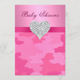 Invitation Baby shower de coeur de Camo rose Diamo