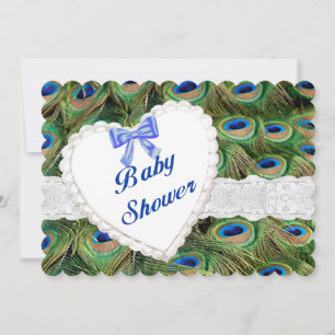 Invitation Baby shower de coeur de dentelle Peacock Invitatio