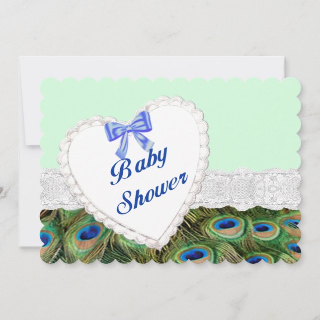 Invitation Baby shower de coeur de dentelle Peacock Invitatio (Devant)