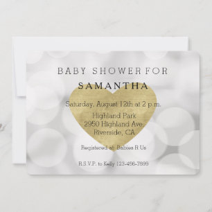 Invitation baby shower de coeur d'or de White Bokeh