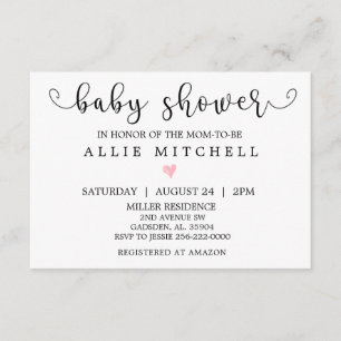 Invitation Baby shower de coeur rose