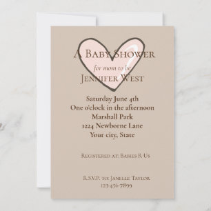 Invitation Baby shower de coeur rose crème