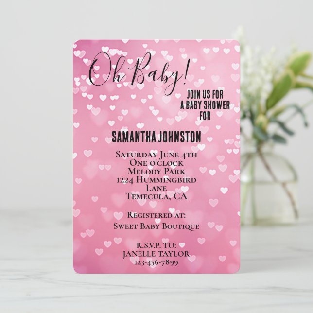 Invitation Baby shower de Coeurs blancs roses (Debout devant)