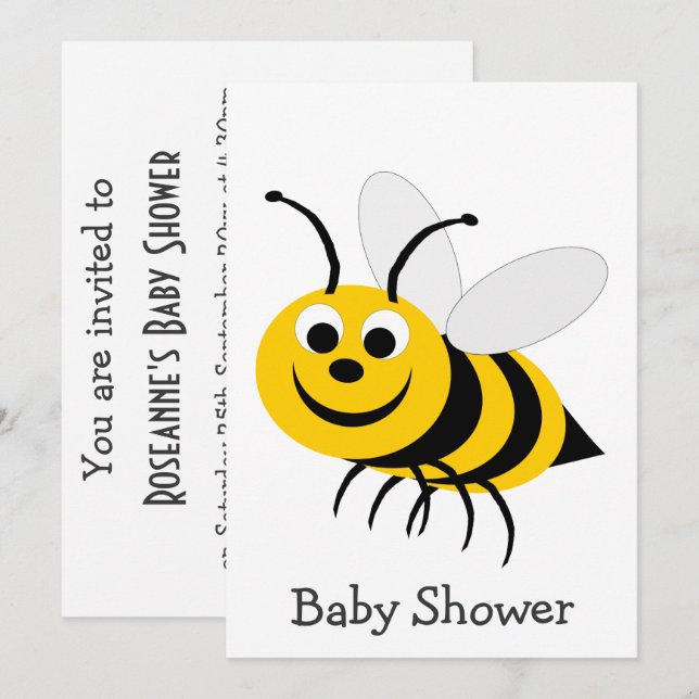 Invitation Baby shower de conception d'abeilles (Devant / Derrière)
