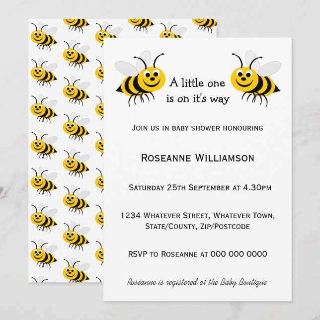 Invitation Baby shower de conception d'abeilles (Devant / Derrière)