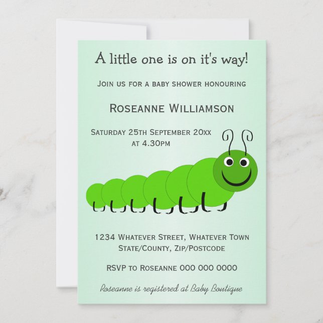 Invitation Baby shower de conception d'insectes de chenille v (Devant)