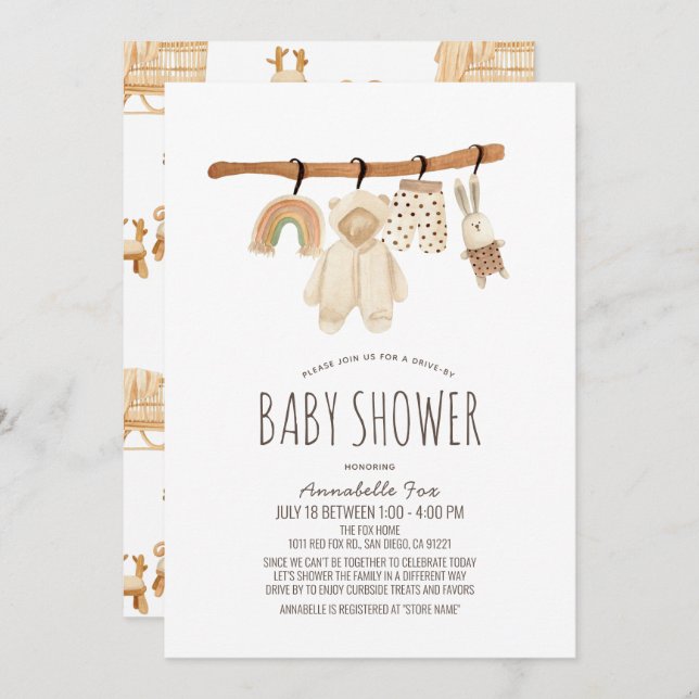 Invitation Baby shower de conduite neutre pour les hommes et  (Devant / Derrière)