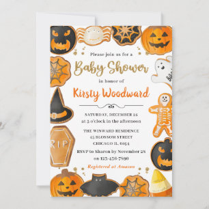 Invitation Baby shower de cookies Halloween à l'aquarelle