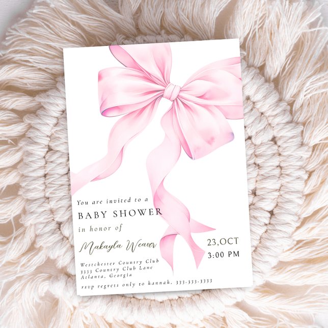 Invitation baby shower de coquette de Bow rose moderne (Créateur téléchargé)