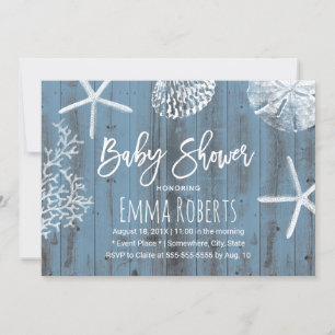 Invitation Baby shower de coquillages de plage Dusty Blue Rus