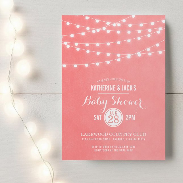Invitation Baby shower de corail String Lights (Créateur téléchargé)