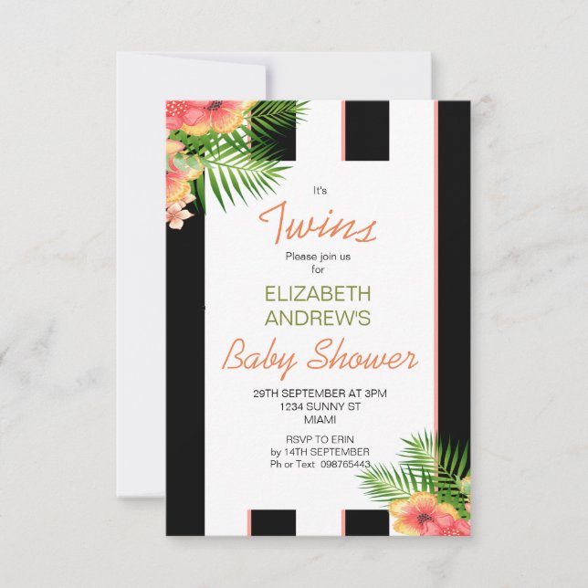 Invitation Baby shower de corail tropical jumelé (Devant)