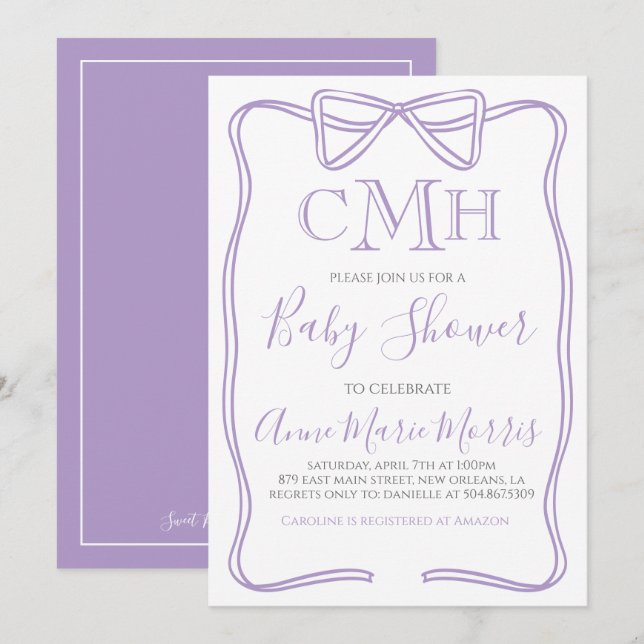 Invitation Baby shower de corneille de coquette pourpre FAIRE (Devant / Derrière)