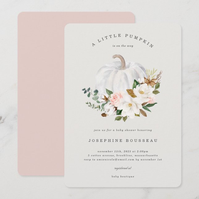 Invitation Baby shower de coton Magnolia (Devant / Derrière)