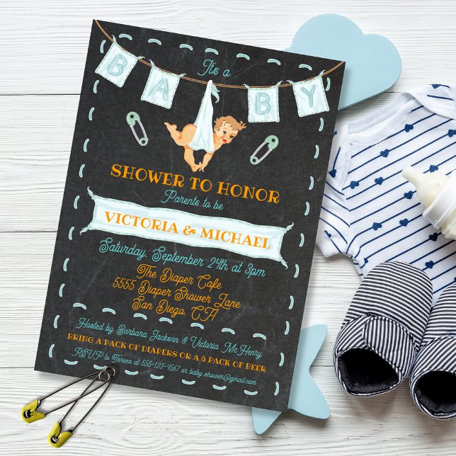Invitation Baby shower de couche Couples en tableau Chalkboar (Créateur téléchargé)