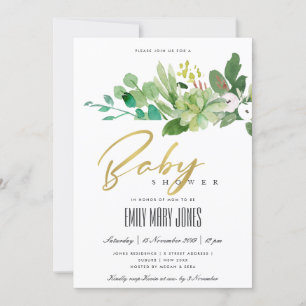INVITATION BABY SHOWER DE COULEUR D'EAU DE FOLIAGE SUCCULENT 