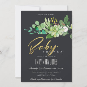 INVITATION BABY SHOWER DE COULEUR D'EAU DE FOLIAGE SUCCULENT 