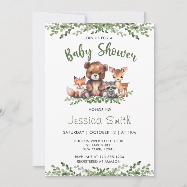Invitation Baby shower DE COULEUR D'EAU DES ANIMAUX DE LA BOI (Devant)